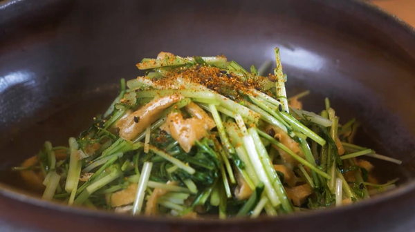 水だしとかえしで作った「水菜と揚げの早煮」